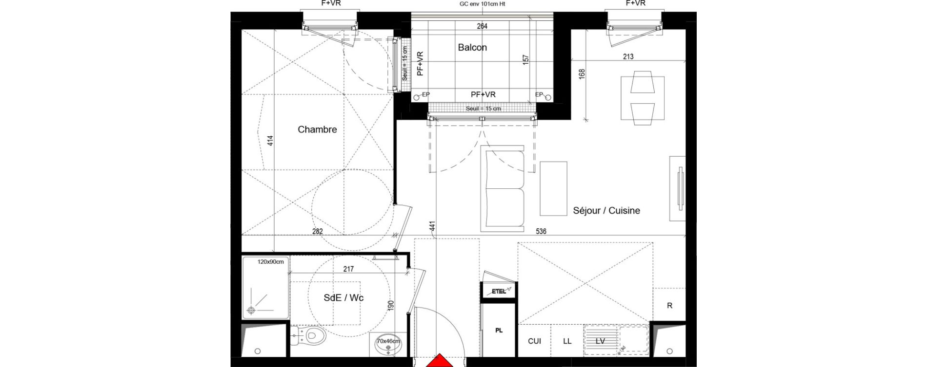 Appartement T2 de 42,84 m2 &agrave; Trappes Centre