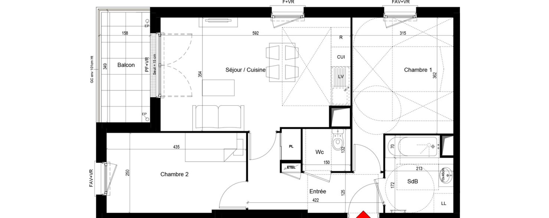 Appartement T3 de 57,36 m2 &agrave; Trappes Centre