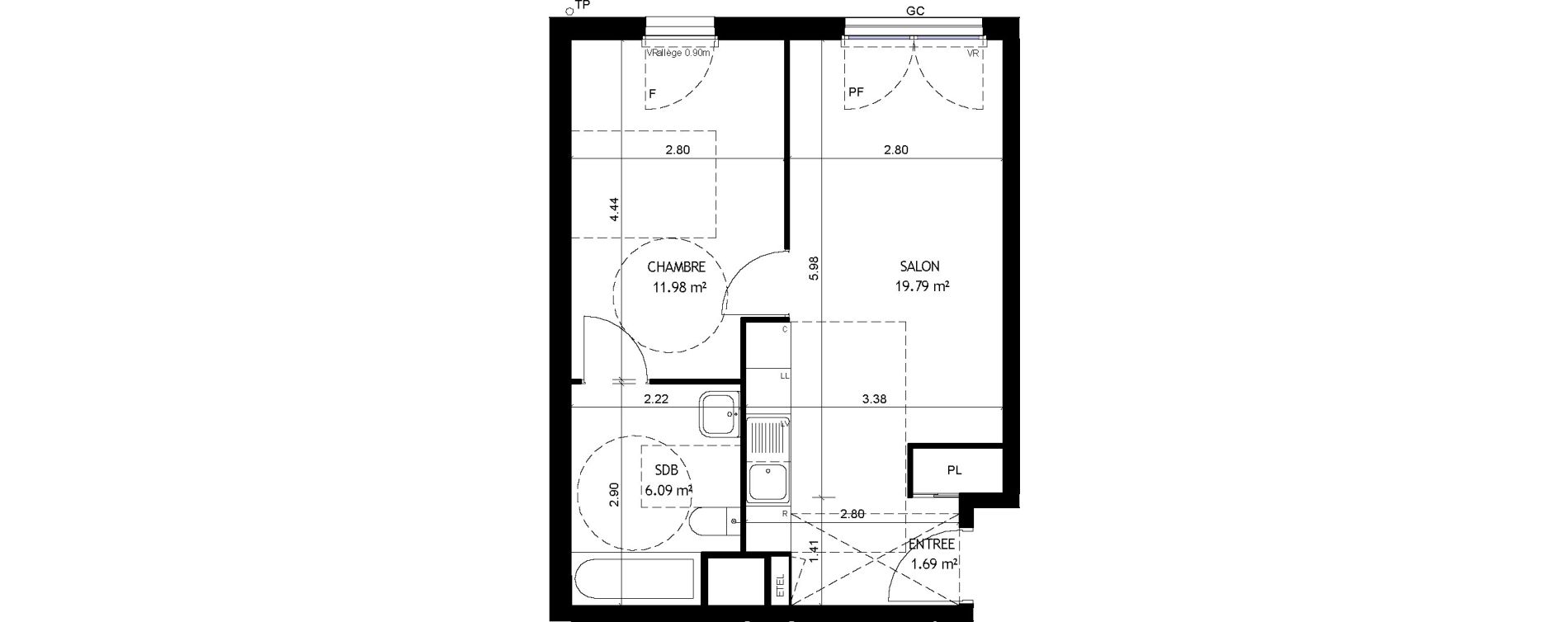 Appartement T2 de 39,55 m2 &agrave; Trappes Centre