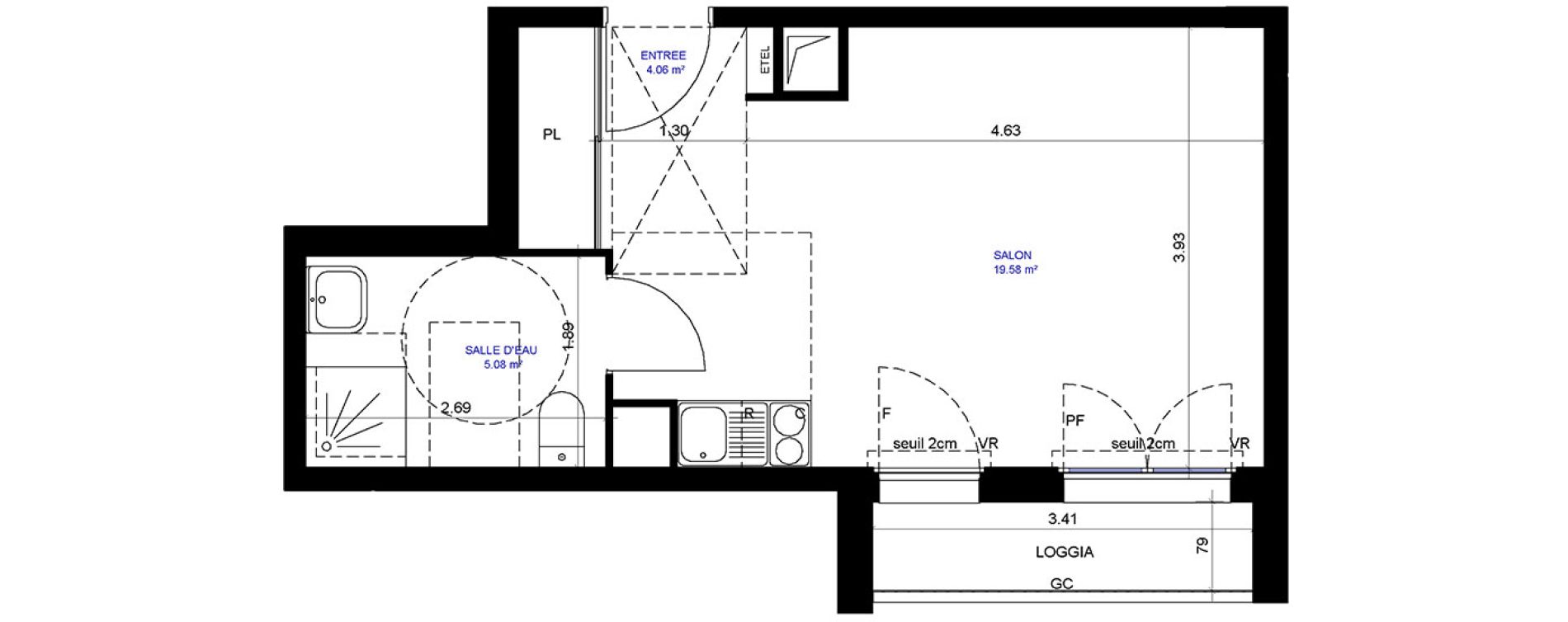 Appartement T1 de 28,72 m2 &agrave; Trappes Centre