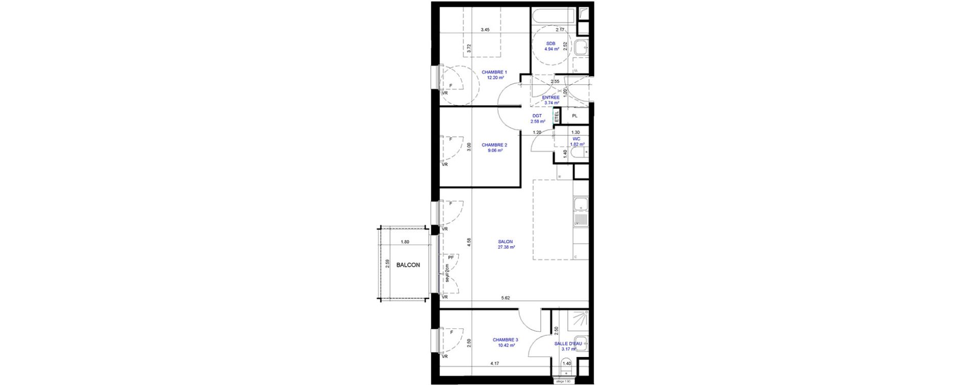 Appartement T4 de 75,53 m2 &agrave; Trappes Centre