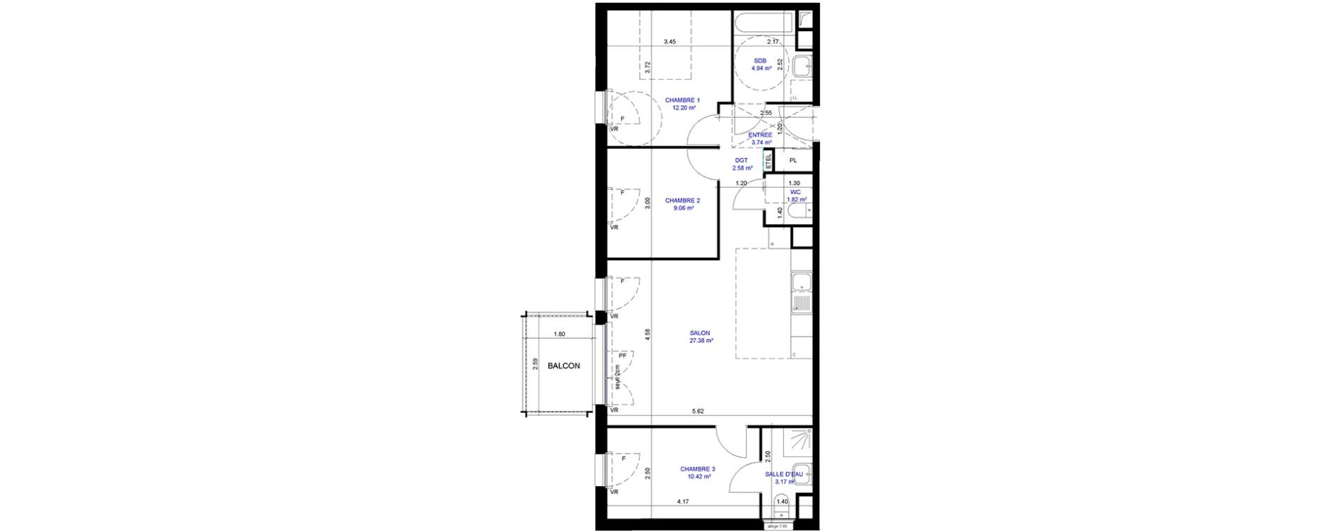 Appartement T4 de 75,31 m2 &agrave; Trappes Centre