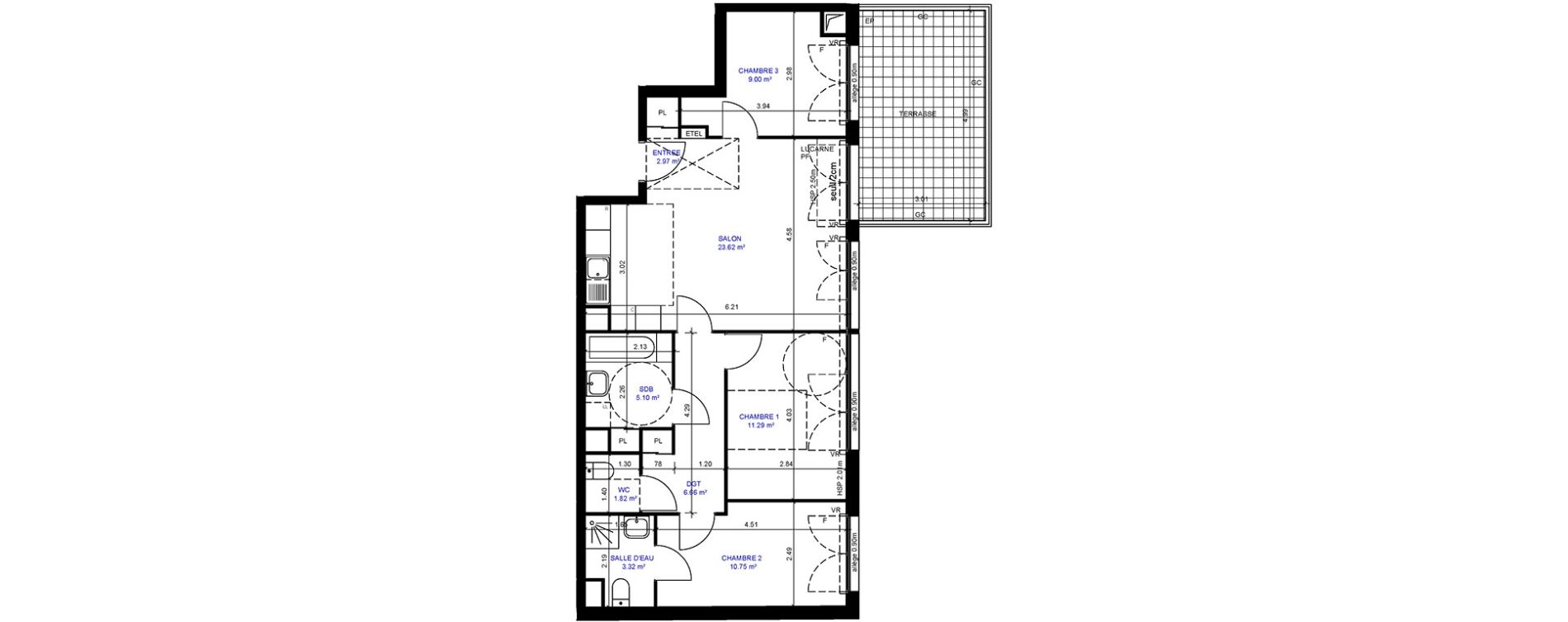 Appartement T4 de 74,53 m2 &agrave; Trappes Centre