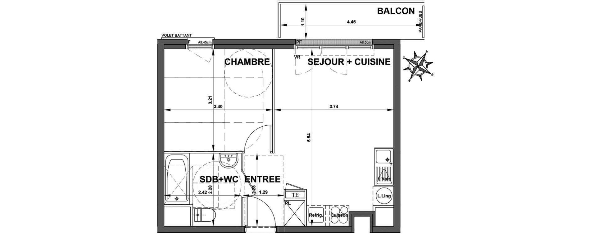 Appartement T2 de 37,70 m2 &agrave; Trappes Jaures - gare