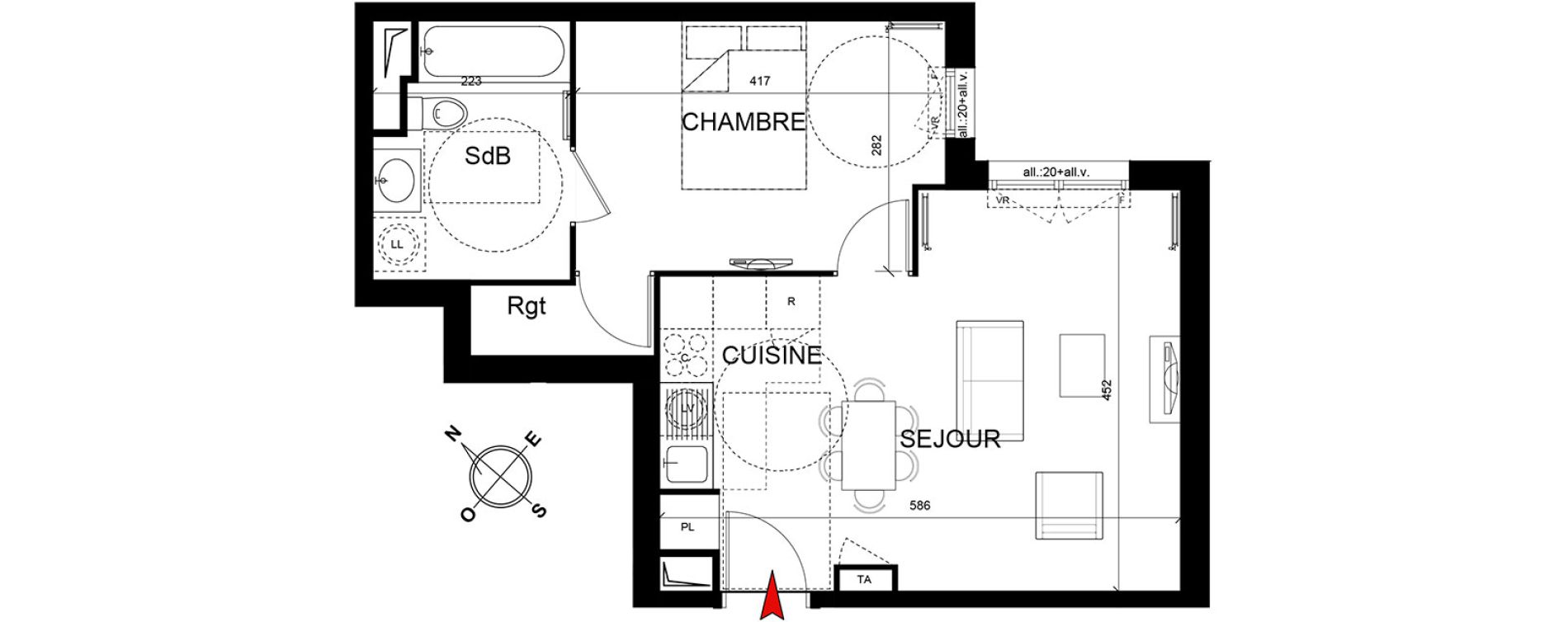 Appartement T2 de 42,18 m2 &agrave; Trappes Centre
