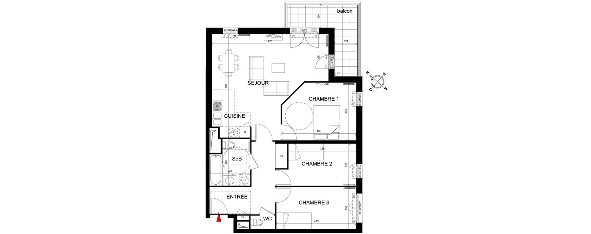 Appartement T4 de 74,96 m2 &agrave; Trappes Centre