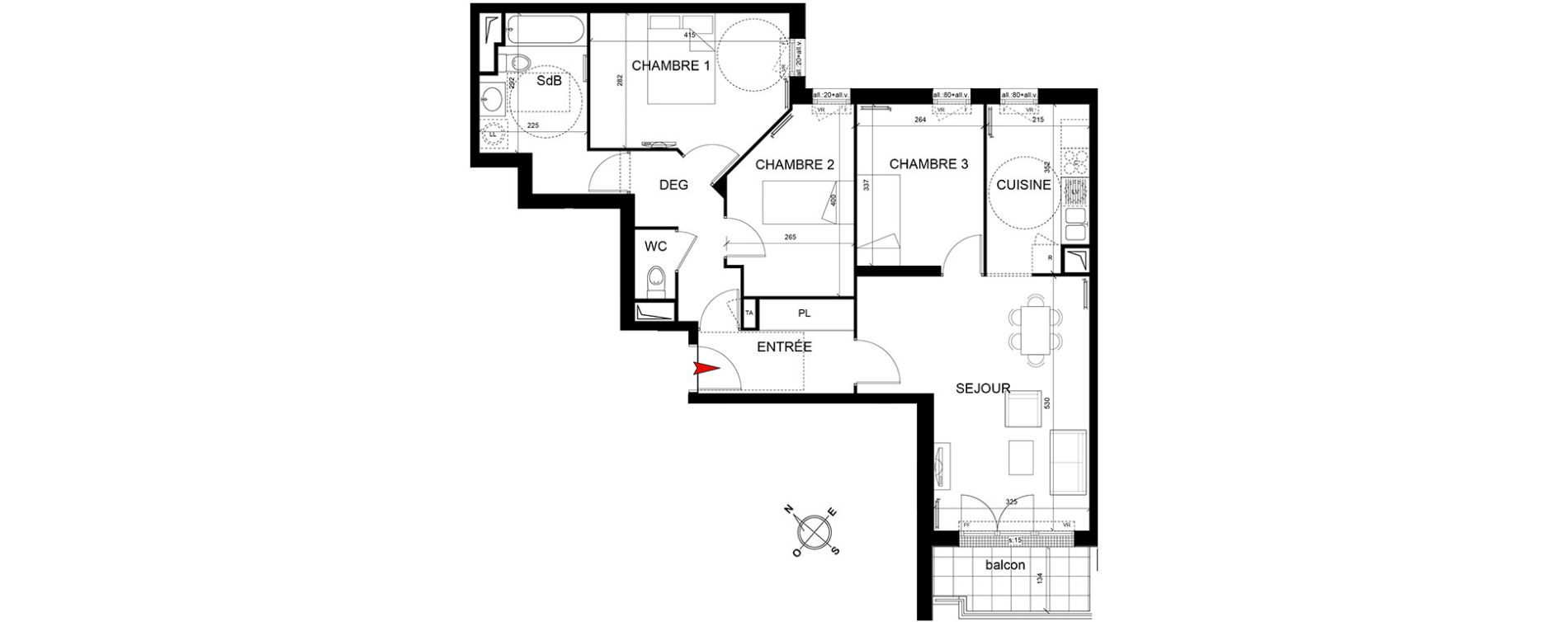 Appartement T4 de 77,46 m2 &agrave; Trappes Centre