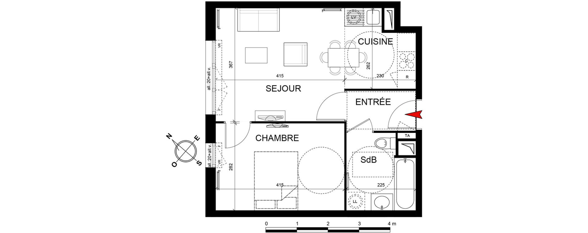 Appartement T2 de 40,12 m2 &agrave; Trappes Centre