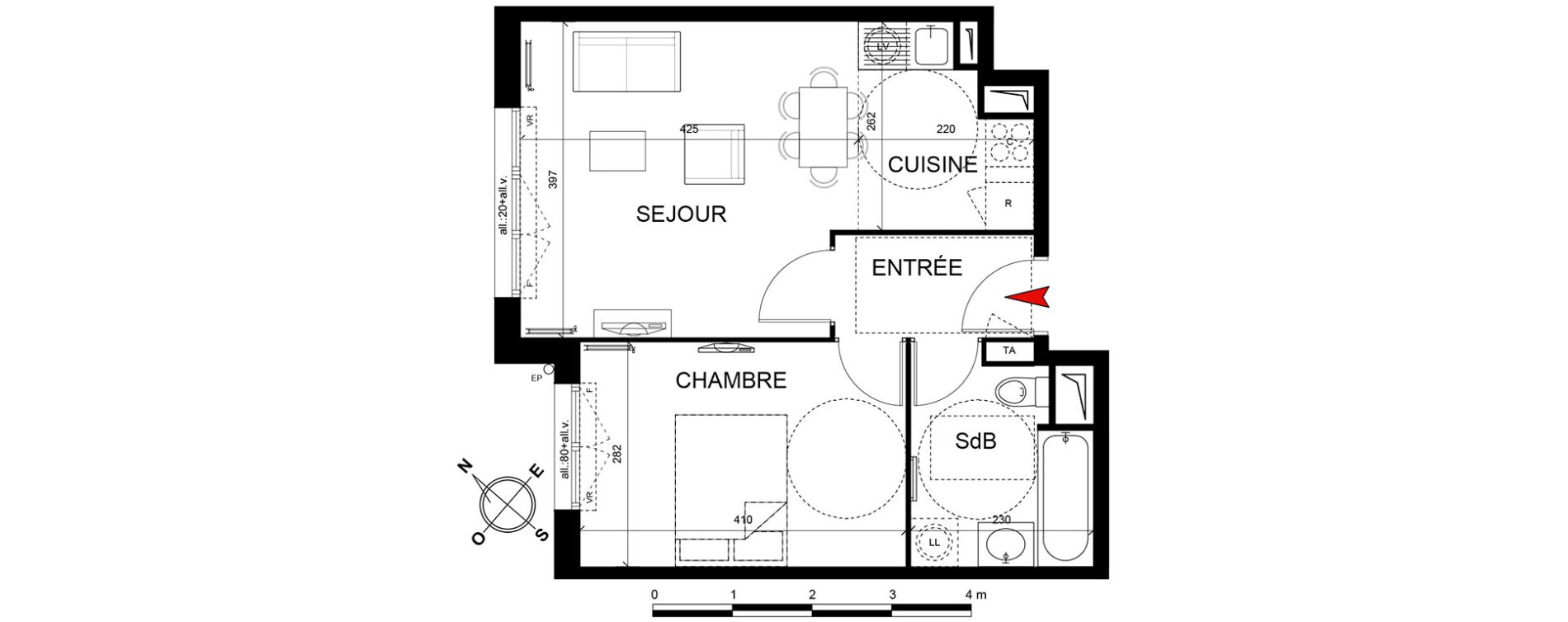 Appartement T2 de 41,24 m2 &agrave; Trappes Centre