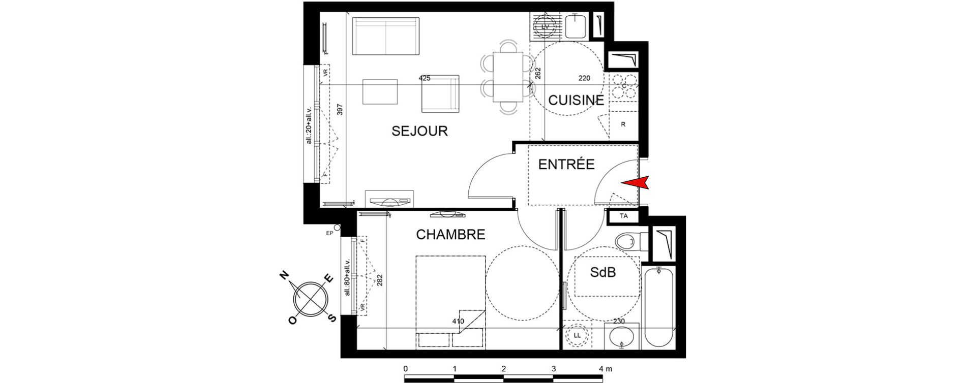 Appartement T2 de 41,24 m2 &agrave; Trappes Centre