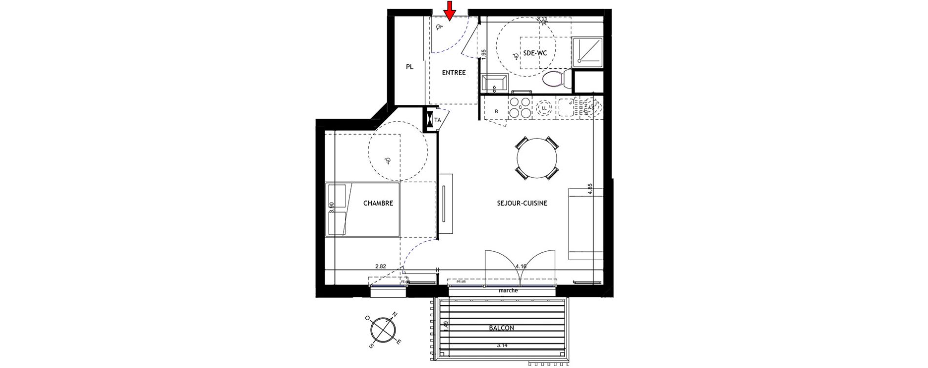Appartement T2 de 41,39 m2 &agrave; Trappes Centre