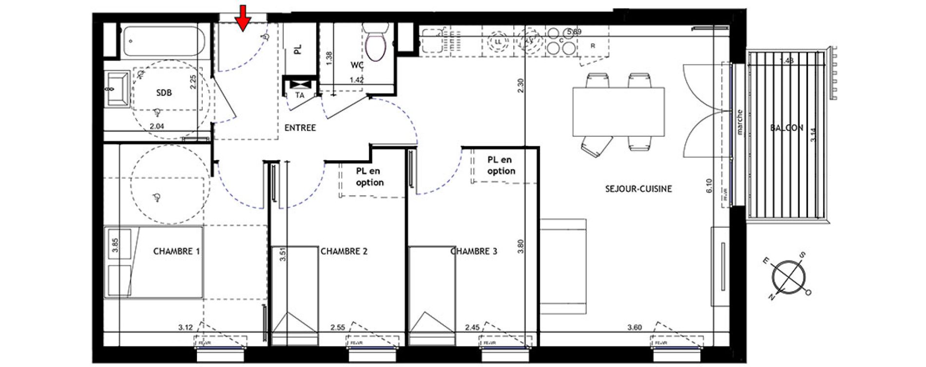 Appartement T4 de 57,45 m2 &agrave; Trappes Centre