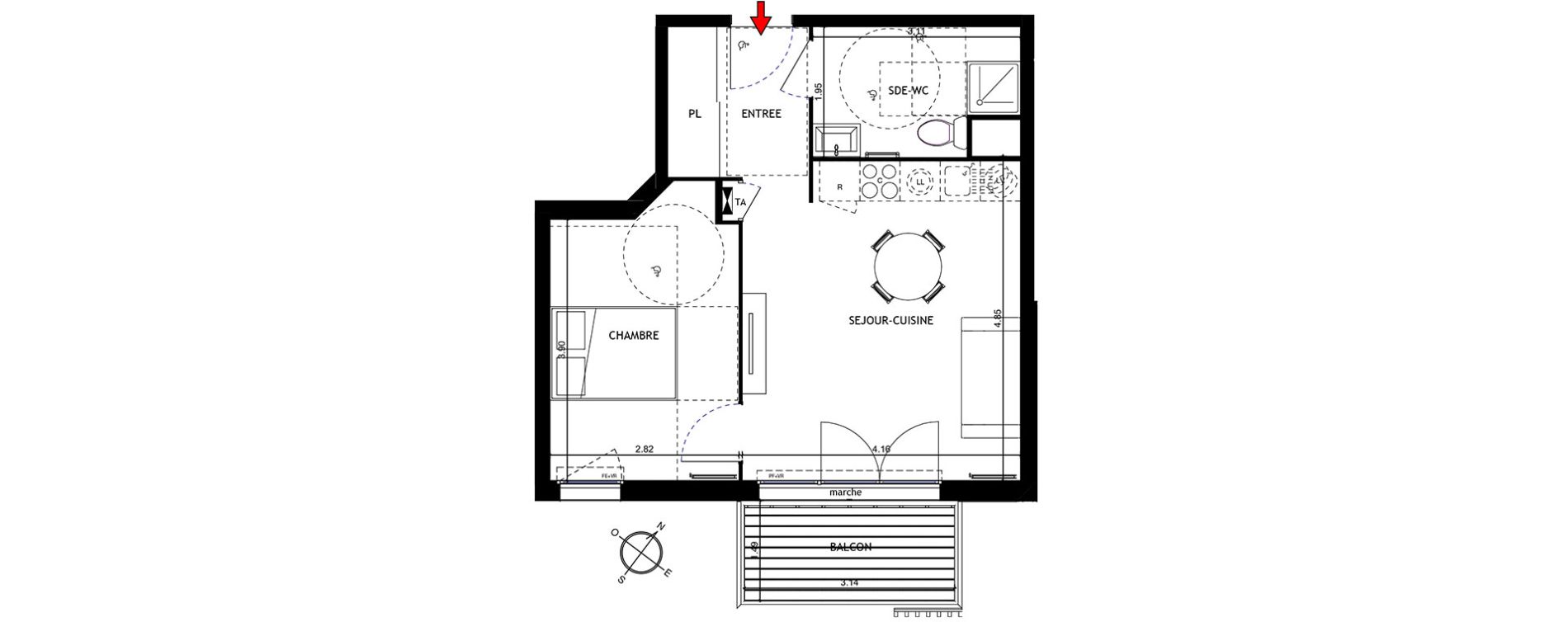Appartement T2 de 41,39 m2 &agrave; Trappes Centre