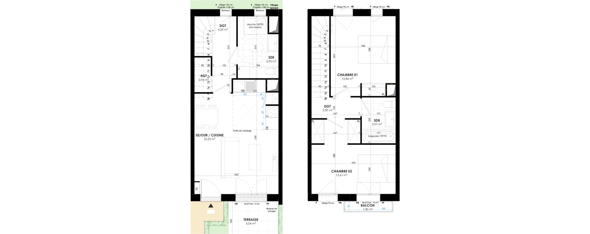 Duplex T3 de 66,86 m2 &agrave; Triel-Sur-Seine Les murs blancs