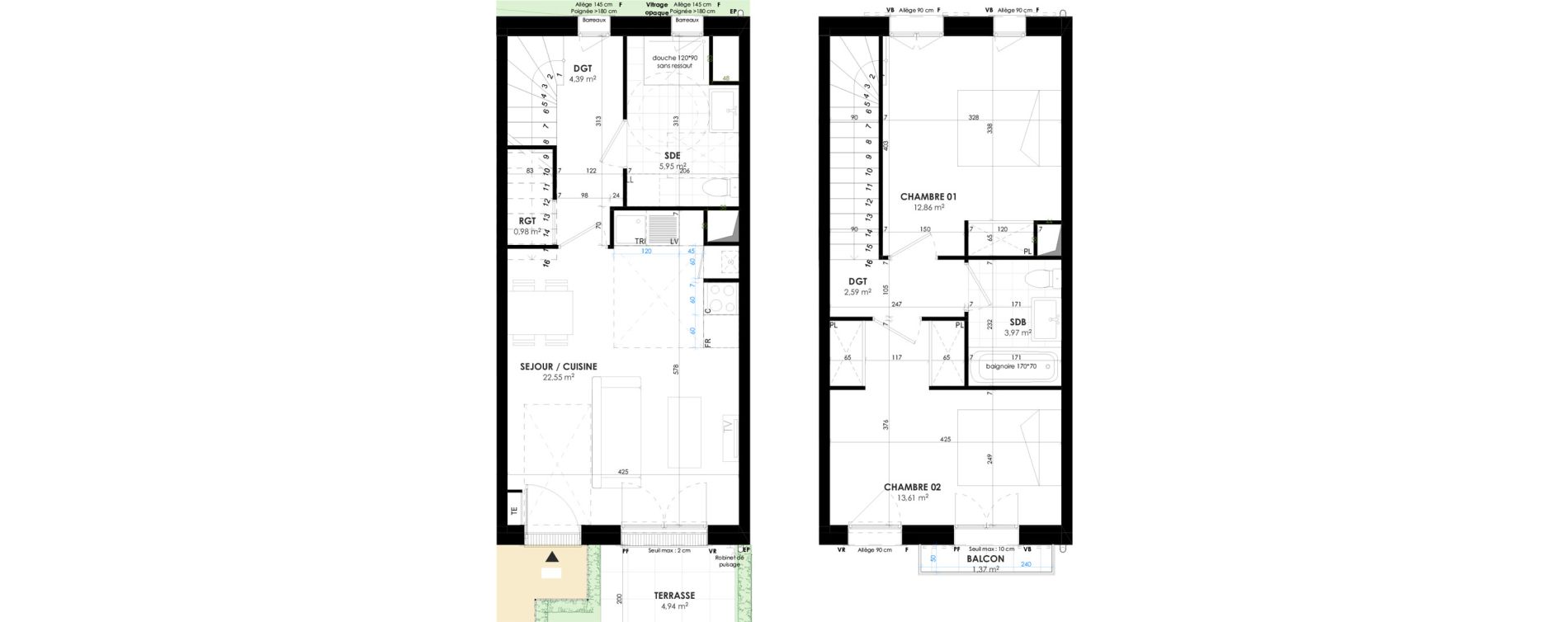 Duplex T3 de 66,89 m2 &agrave; Triel-Sur-Seine Les murs blancs