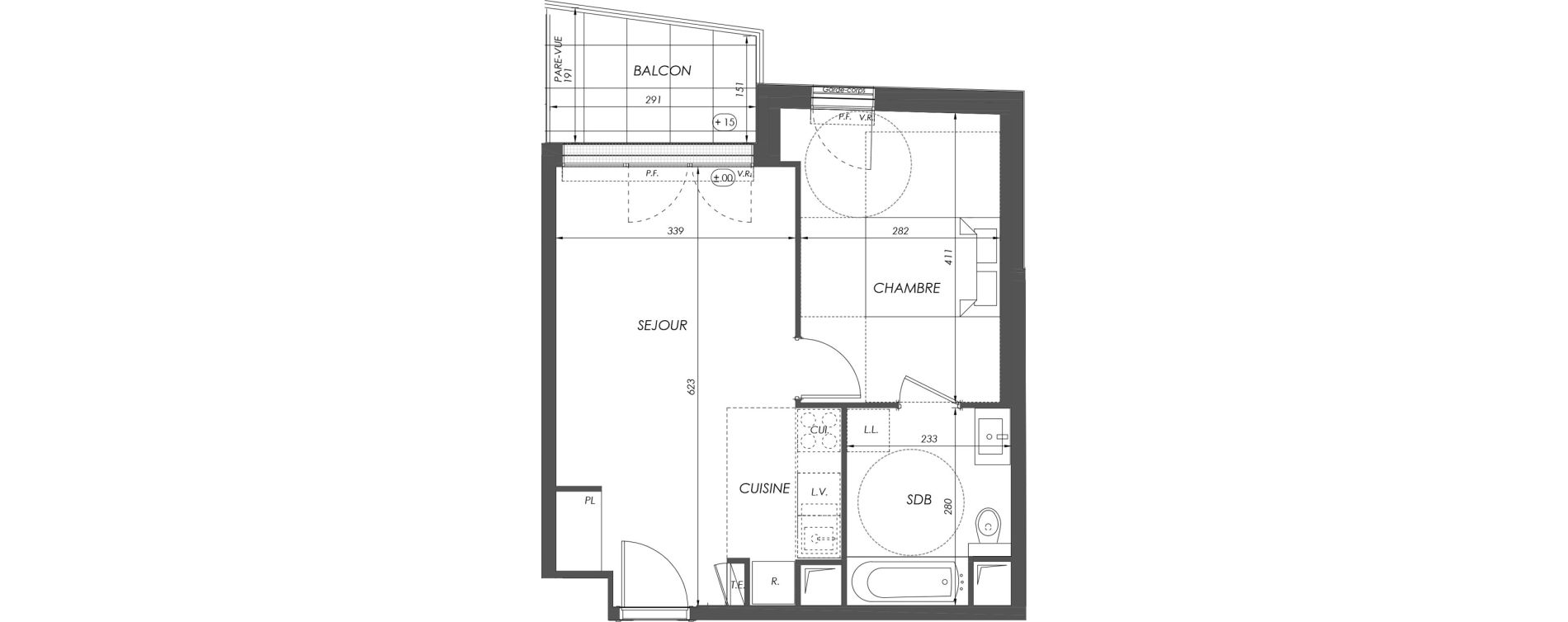 Appartement T2 de 39,71 m2 &agrave; V&eacute;lizy-Villacoublay Centre