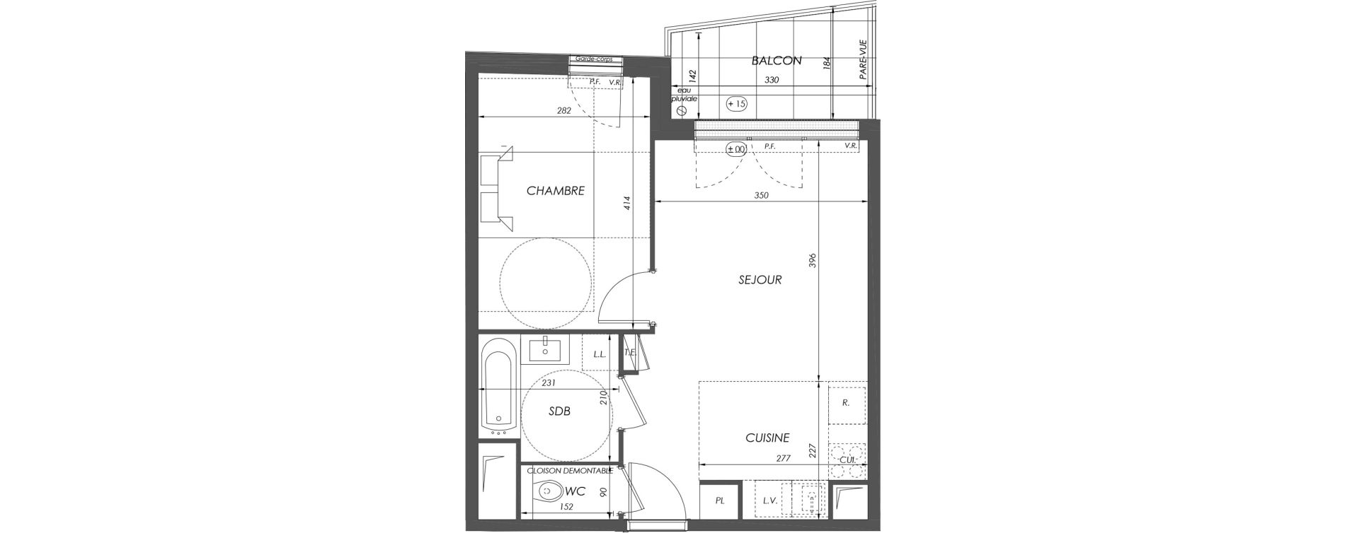 Appartement T2 de 40,47 m2 &agrave; V&eacute;lizy-Villacoublay Centre