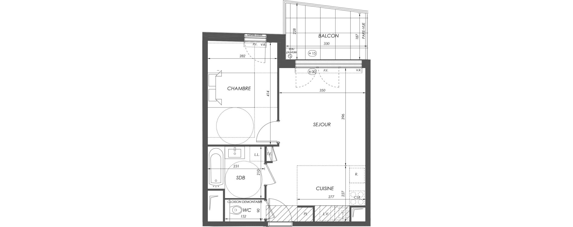 Appartement T2 de 40,47 m2 &agrave; V&eacute;lizy-Villacoublay Centre