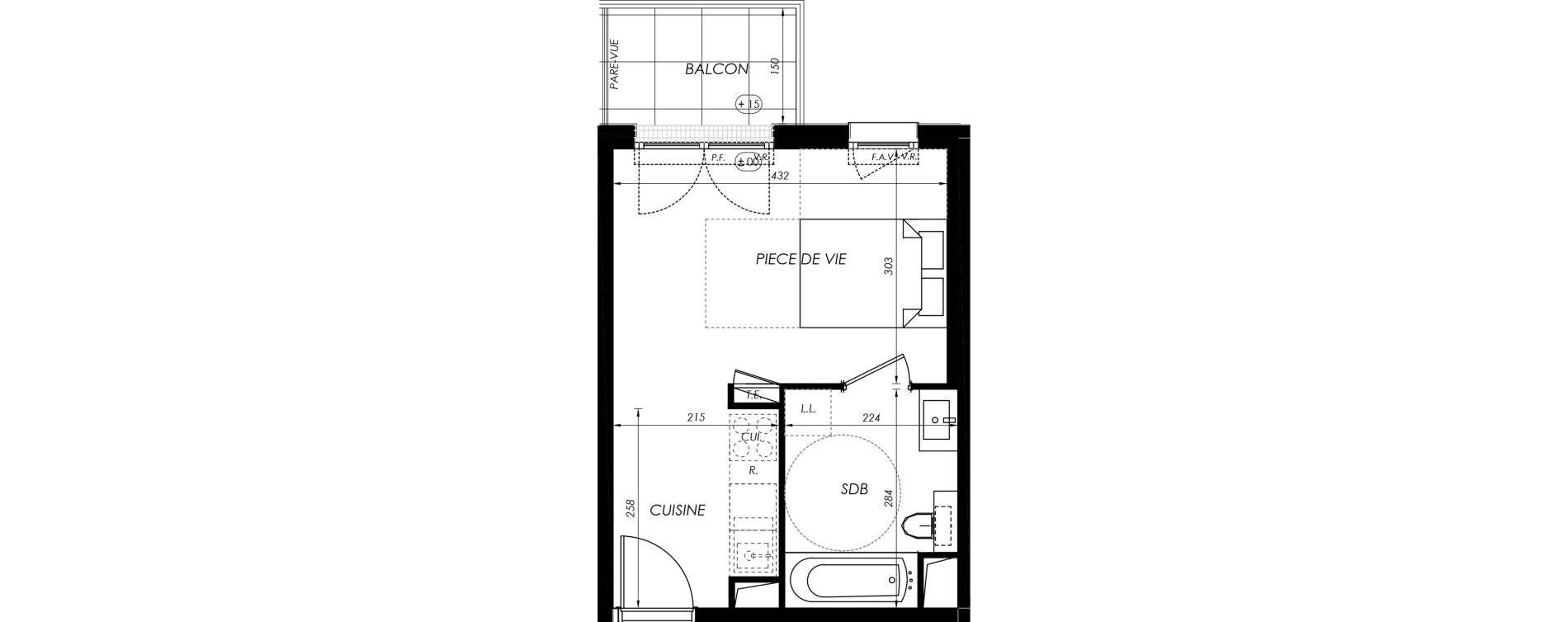 Appartement T1 de 24,82 m2 &agrave; V&eacute;lizy-Villacoublay Centre