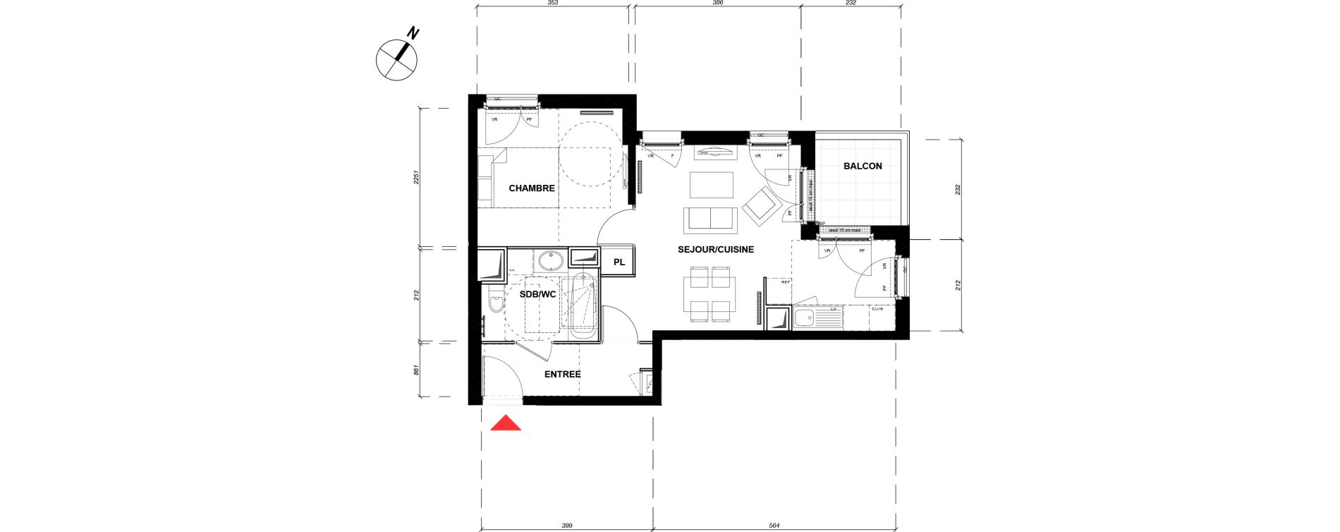 Appartement T2 de 43,90 m2 &agrave; Vernouillet Le parc