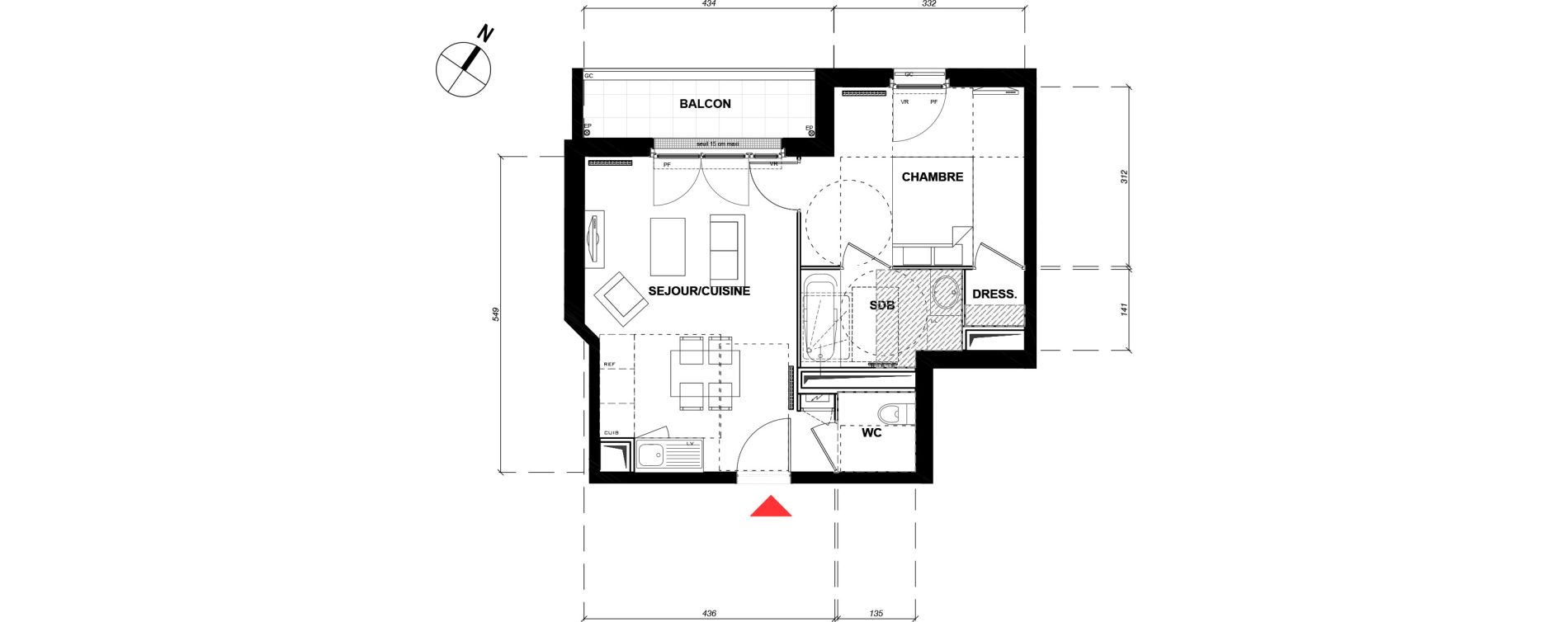 Appartement T2 de 38,97 m2 &agrave; Vernouillet Le parc