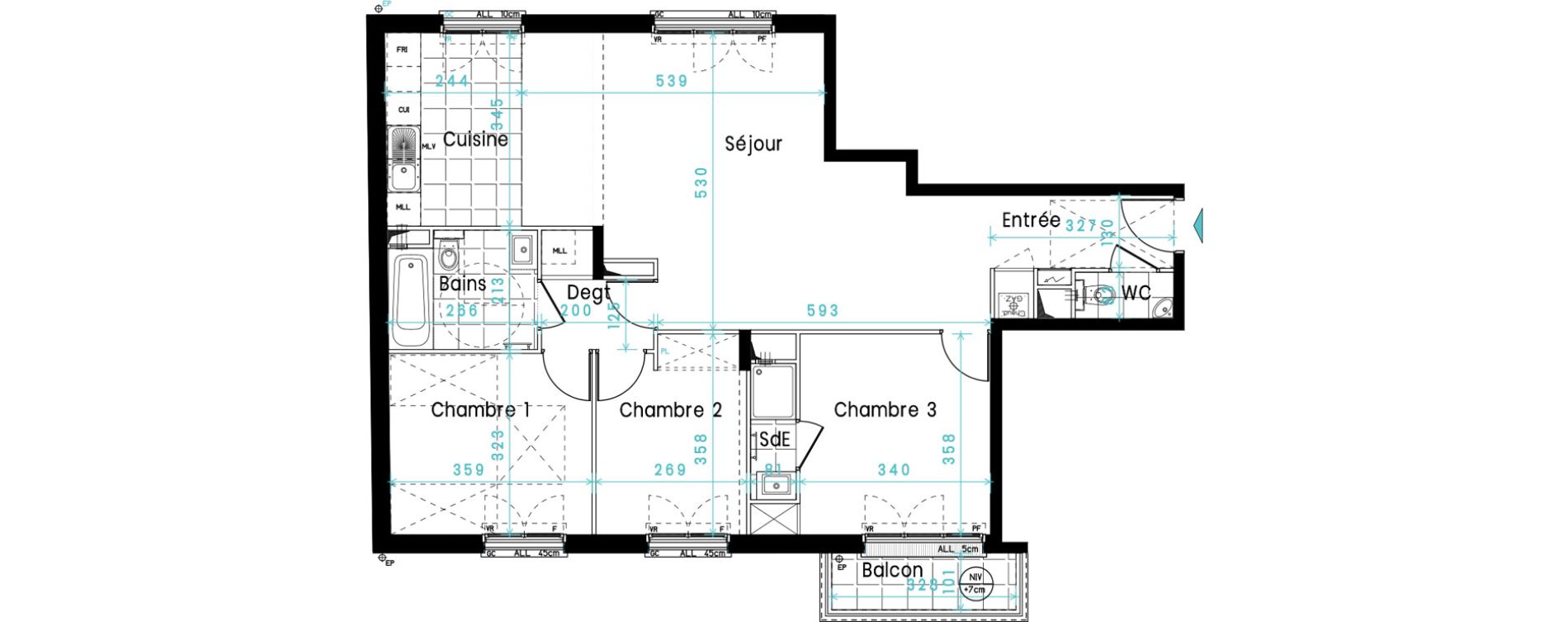 Appartement T4 de 91,46 m2 &agrave; Versailles Chantiers