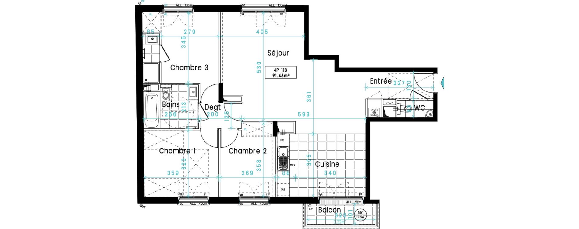 Appartement T4 de 91,46 m2 &agrave; Versailles Chantiers