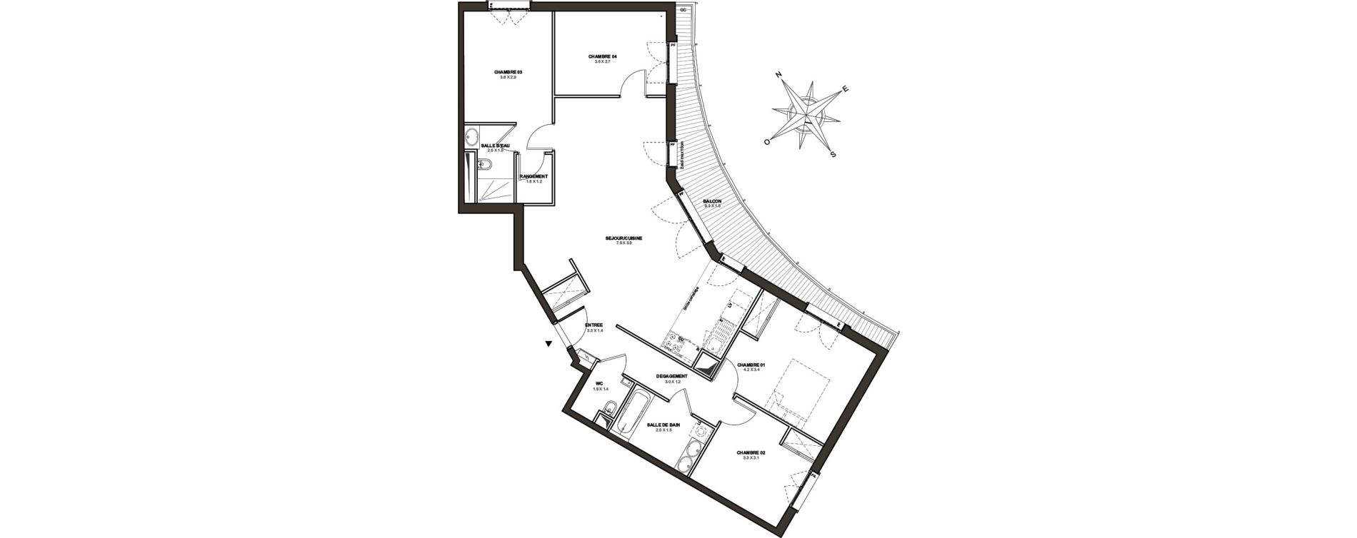 Appartement T5 de 105,44 m2 &agrave; Versailles Gally