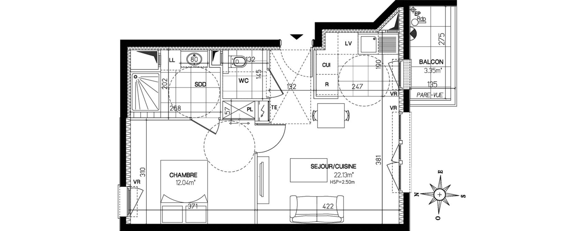 Appartement T2 de 40,73 m2 &agrave; Versailles Chantiers