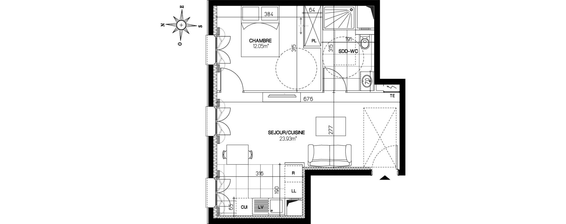 Appartement T2 de 41,37 m2 &agrave; Versailles Chantiers