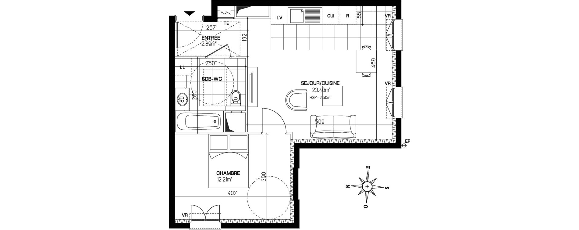 Appartement T2 de 44,47 m2 &agrave; Versailles Chantiers