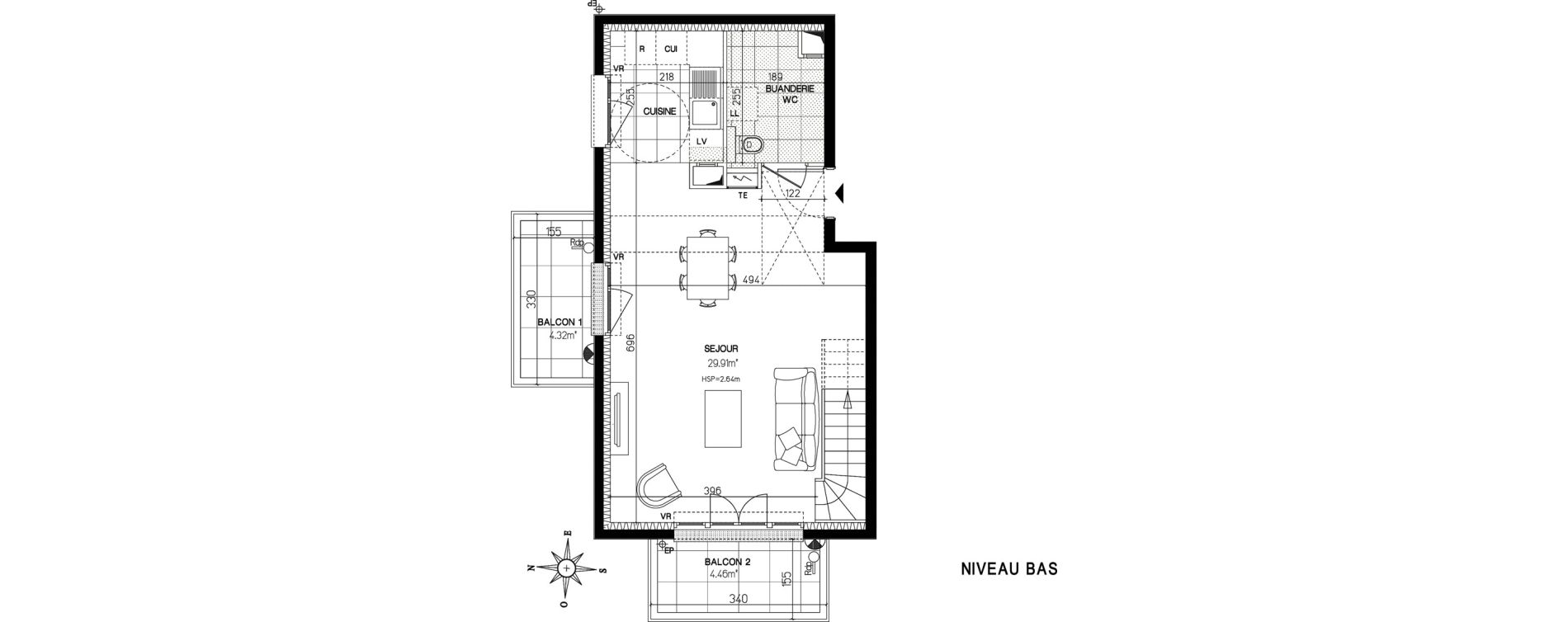 Duplex T3 de 70,28 m2 &agrave; Versailles Chantiers