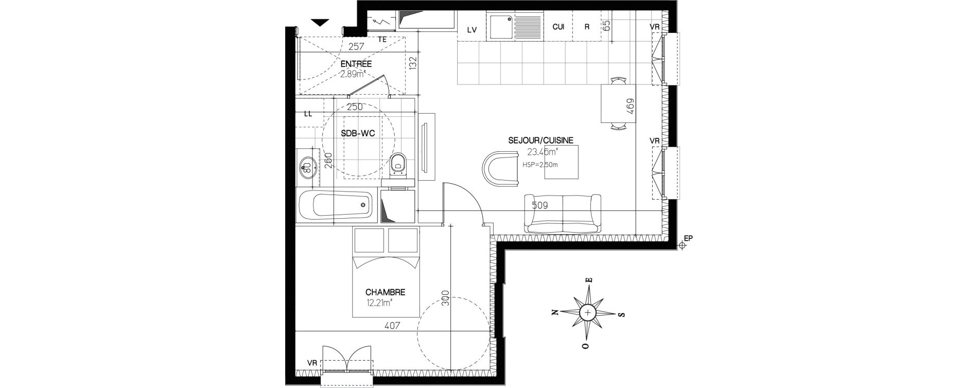 Appartement T2 de 44,47 m2 &agrave; Versailles Chantiers