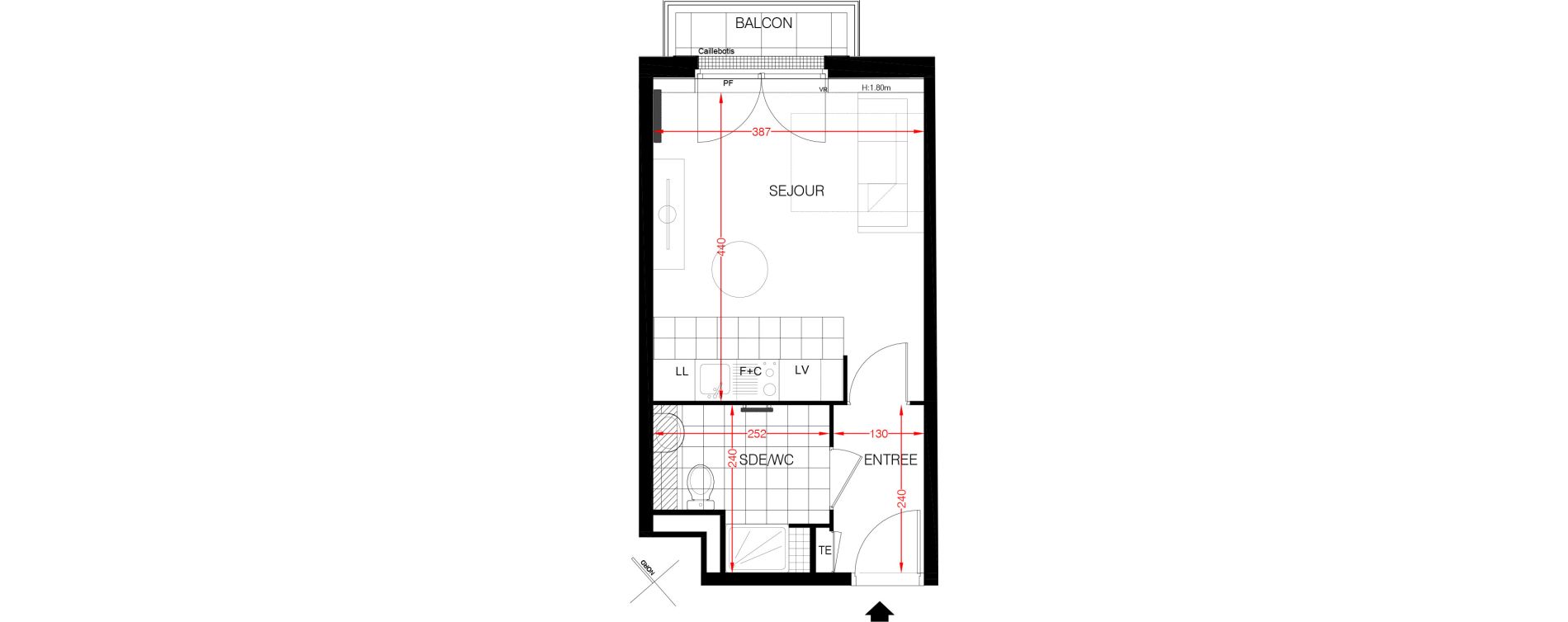 Appartement T1 de 25,43 m2 &agrave; Viroflay Centre