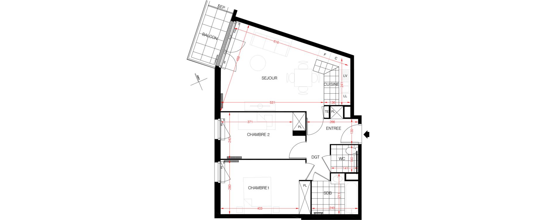 Appartement T3 de 59,64 m2 &agrave; Viroflay Centre