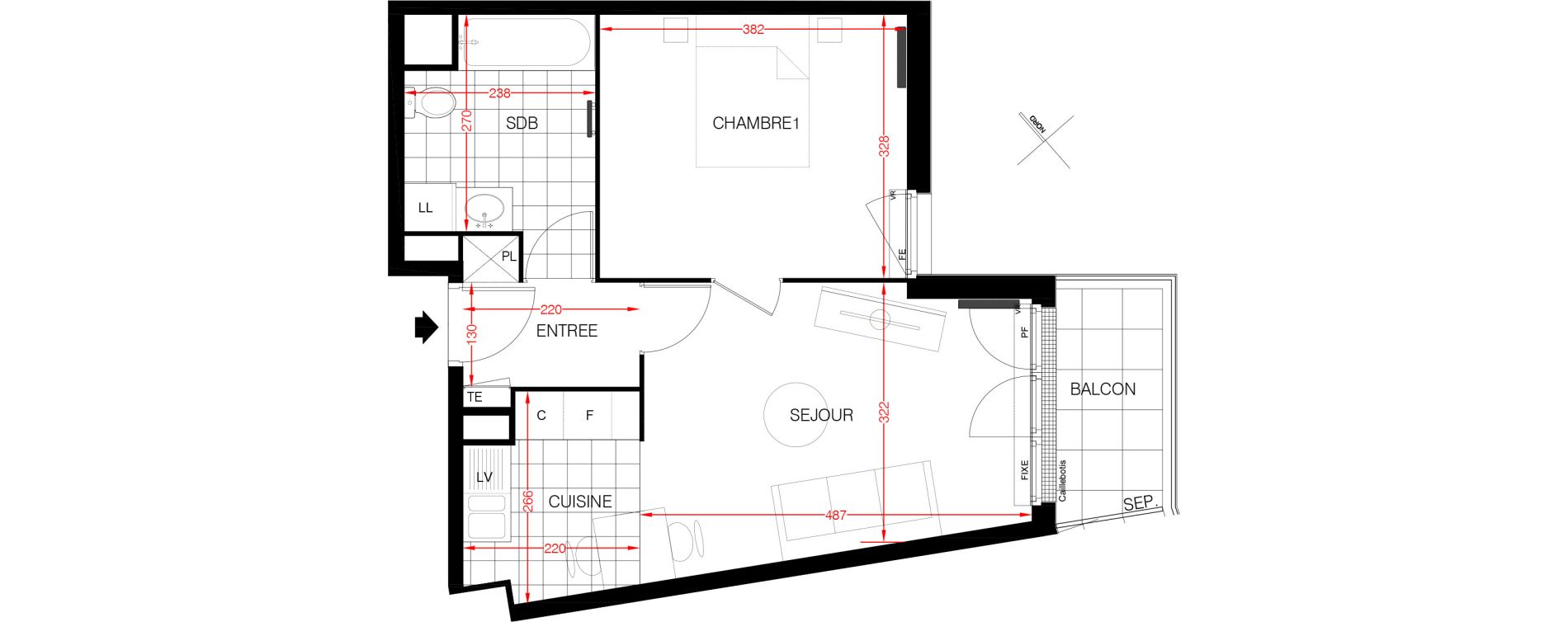 Appartement T2 de 43,29 m2 &agrave; Viroflay Centre