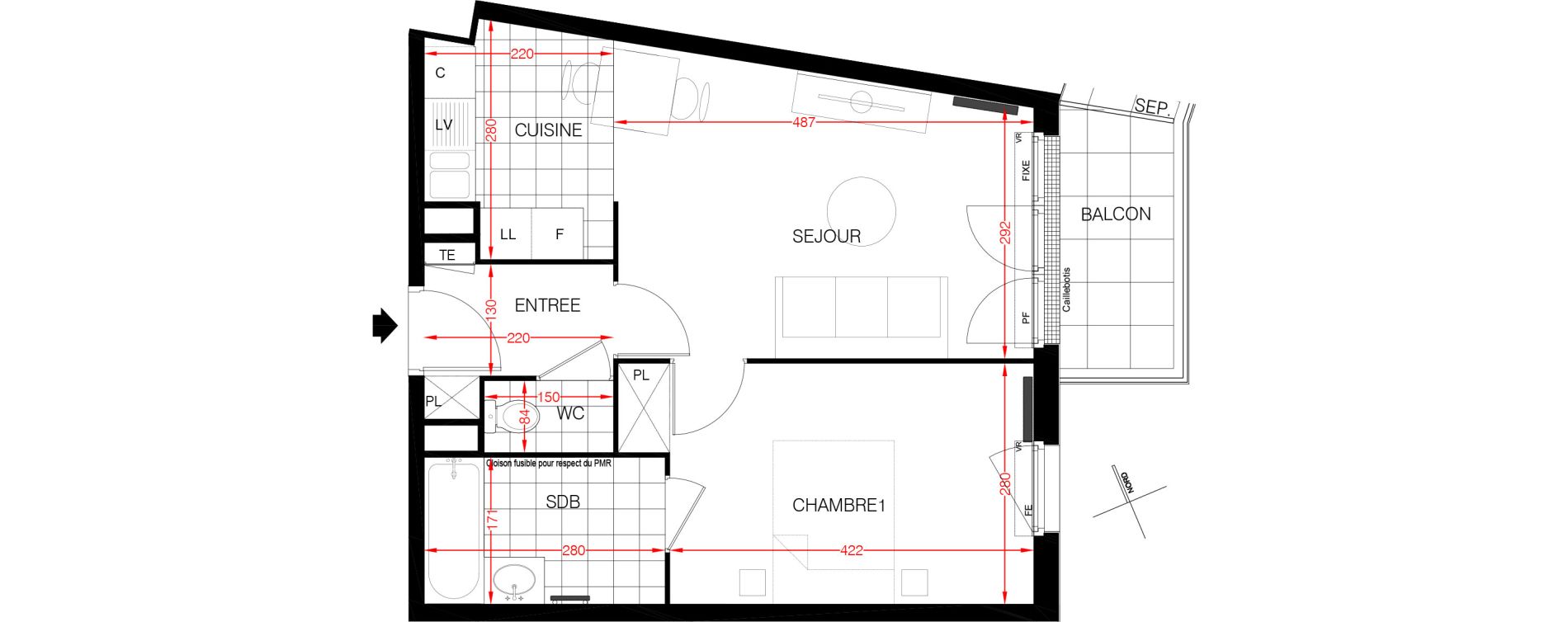 Appartement T2 de 43,07 m2 &agrave; Viroflay Centre