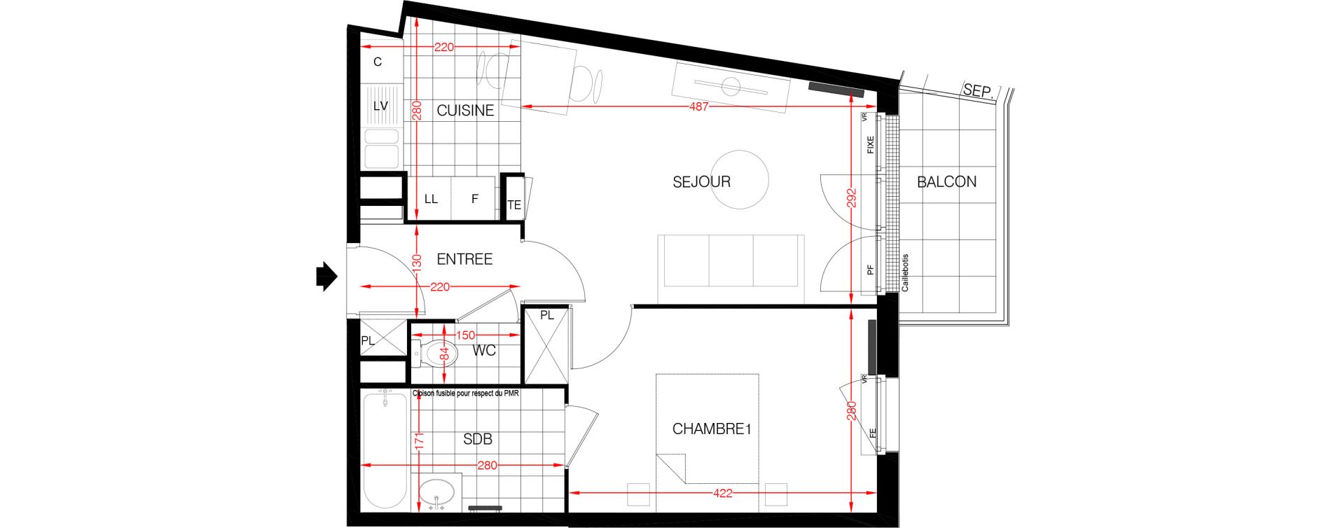 Appartement T2 de 42,90 m2 &agrave; Viroflay Centre