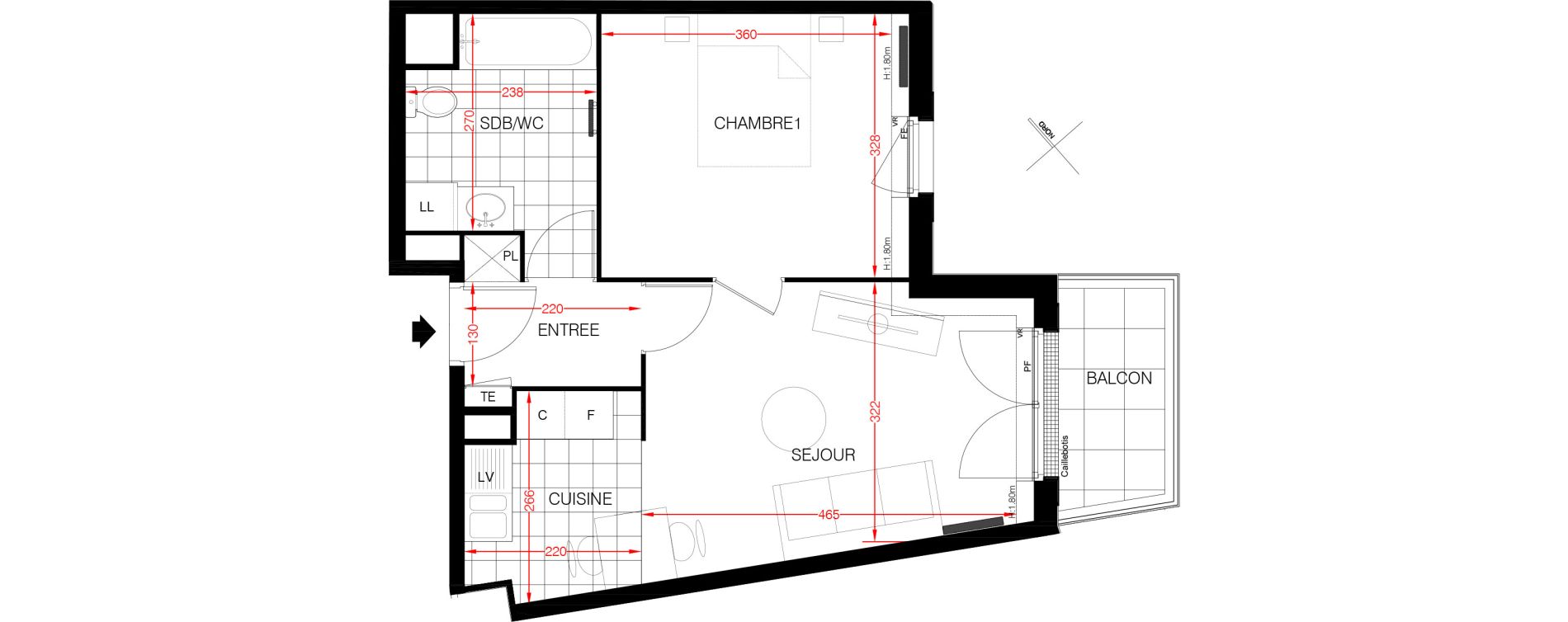Appartement T2 de 42,21 m2 &agrave; Viroflay Centre