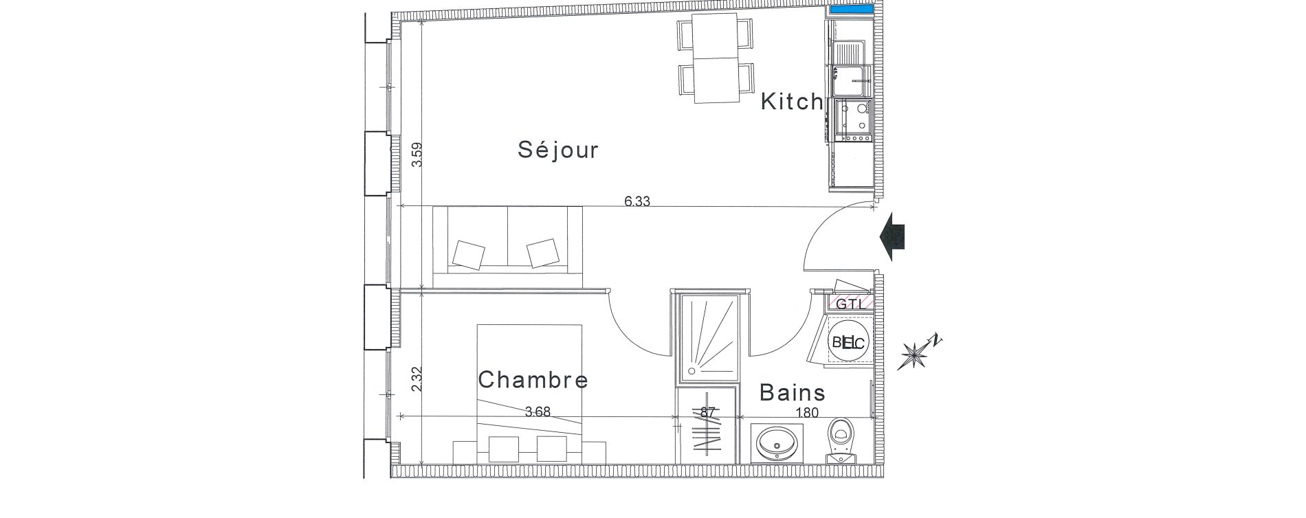 Appartement T1 bis de 37,50 m2 &agrave; Bayeux Centre