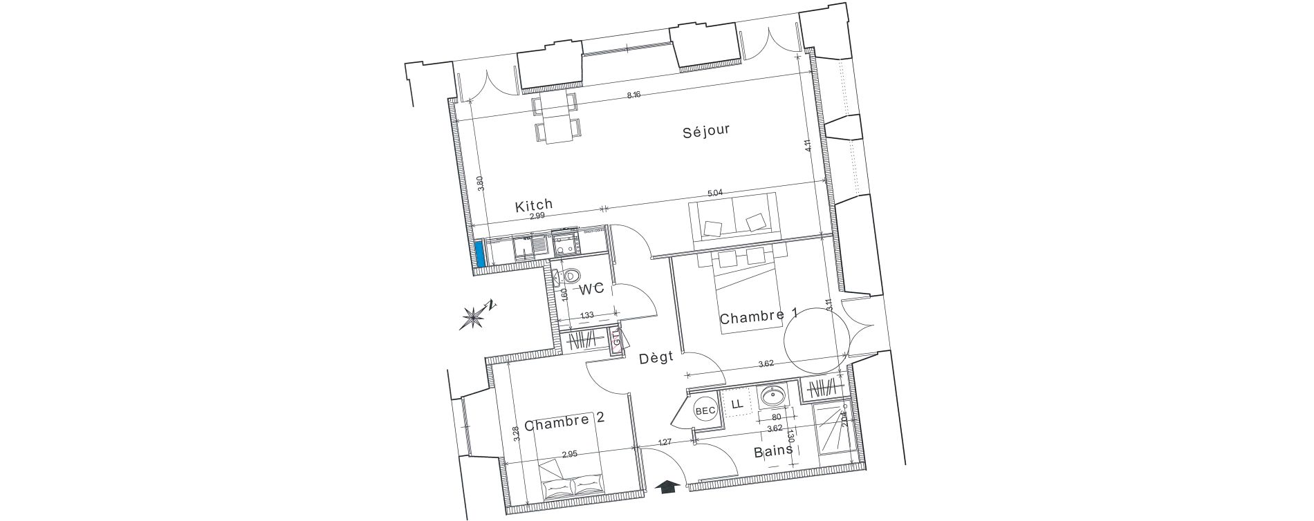 Appartement T3 de 70,10 m2 &agrave; Bayeux Centre