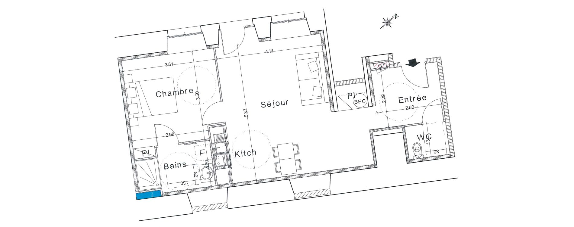 Appartement T2 de 53,20 m2 &agrave; Bayeux Centre