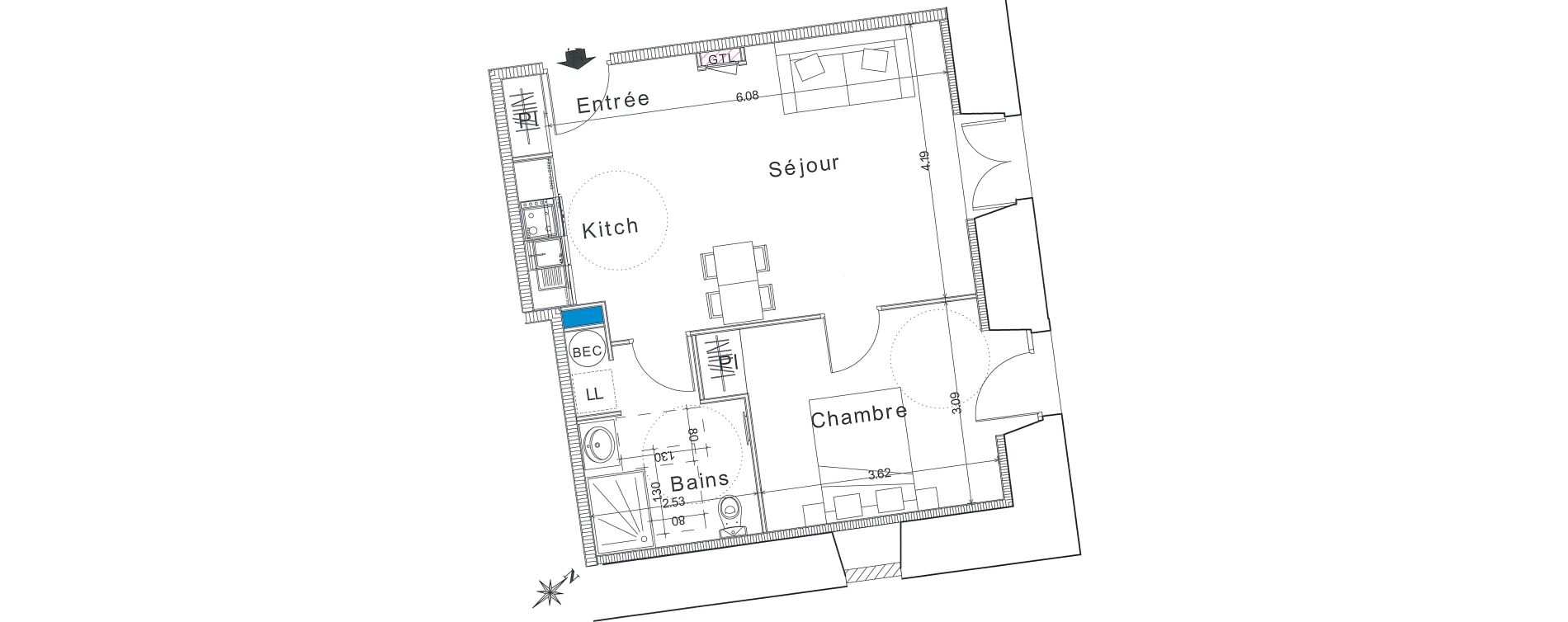 Appartement T2 de 46,00 m2 &agrave; Bayeux Centre