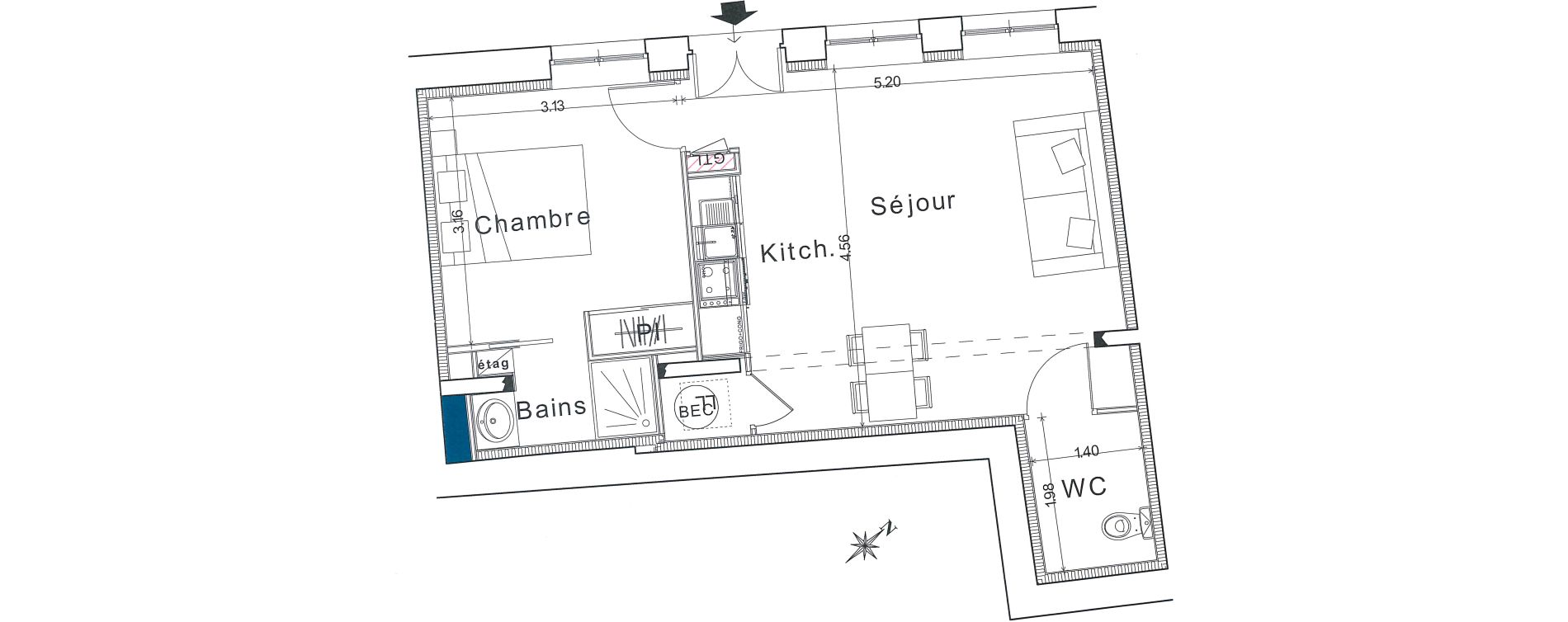 Appartement T2 de 39,80 m2 &agrave; Bayeux Centre