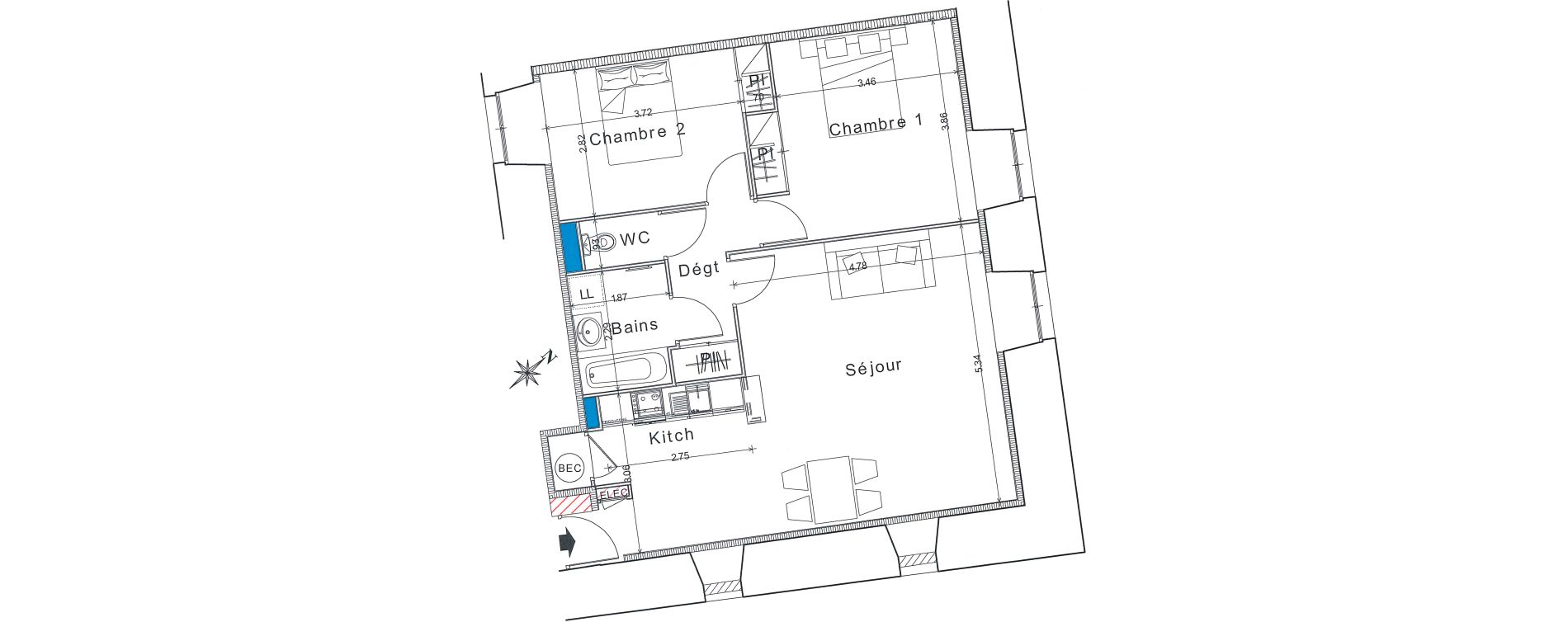 Appartement T3 de 72,30 m2 &agrave; Bayeux Centre