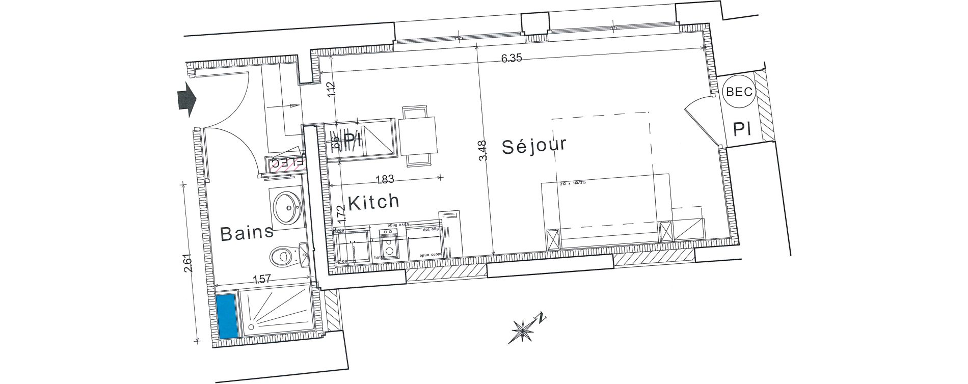 Appartement T1 de 28,60 m2 &agrave; Bayeux Centre