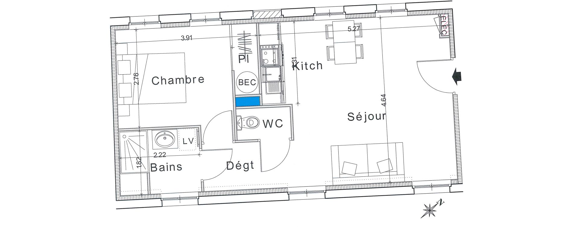 Appartement T2 de 41,10 m2 &agrave; Bayeux Centre