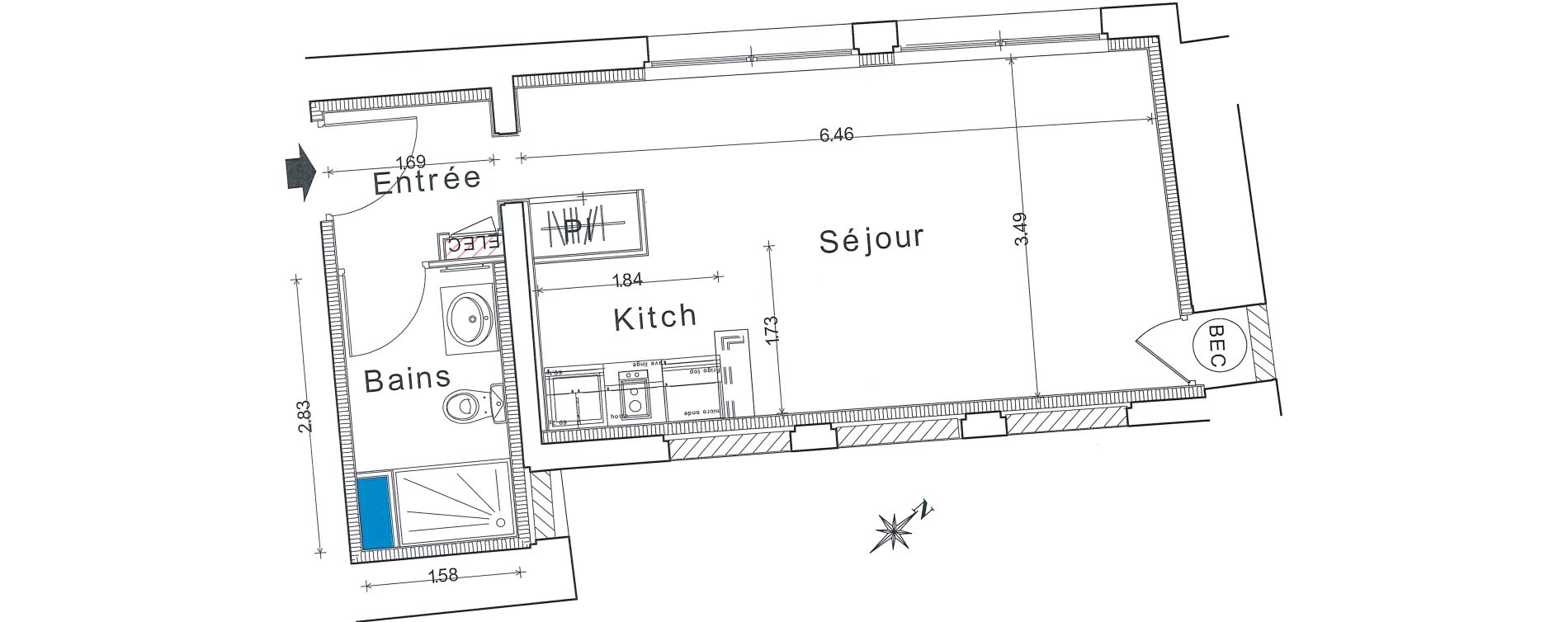 Appartement T1 de 29,80 m2 &agrave; Bayeux Centre