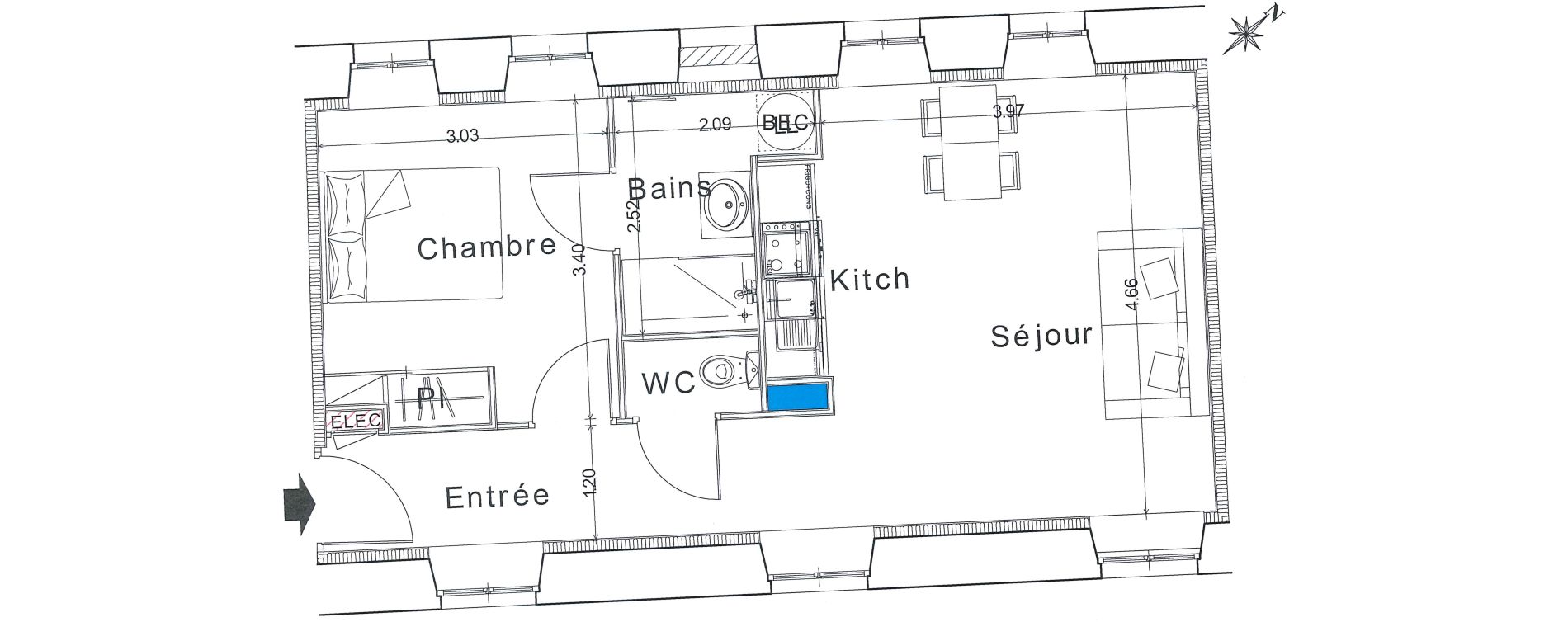 Appartement T2 de 41,80 m2 &agrave; Bayeux Centre