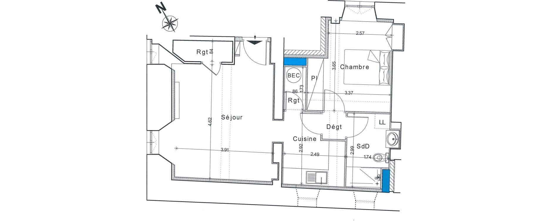 Appartement T2 de 47,95 m2 &agrave; Bayeux Centre